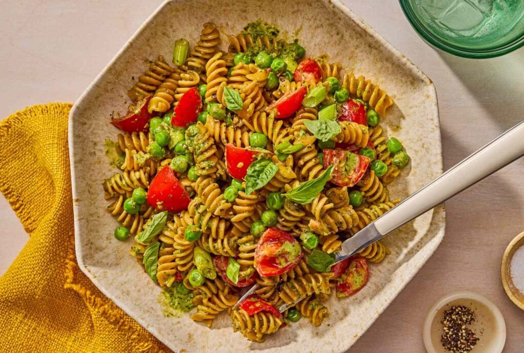 Pesto Pasta with Peas & Tomatoes