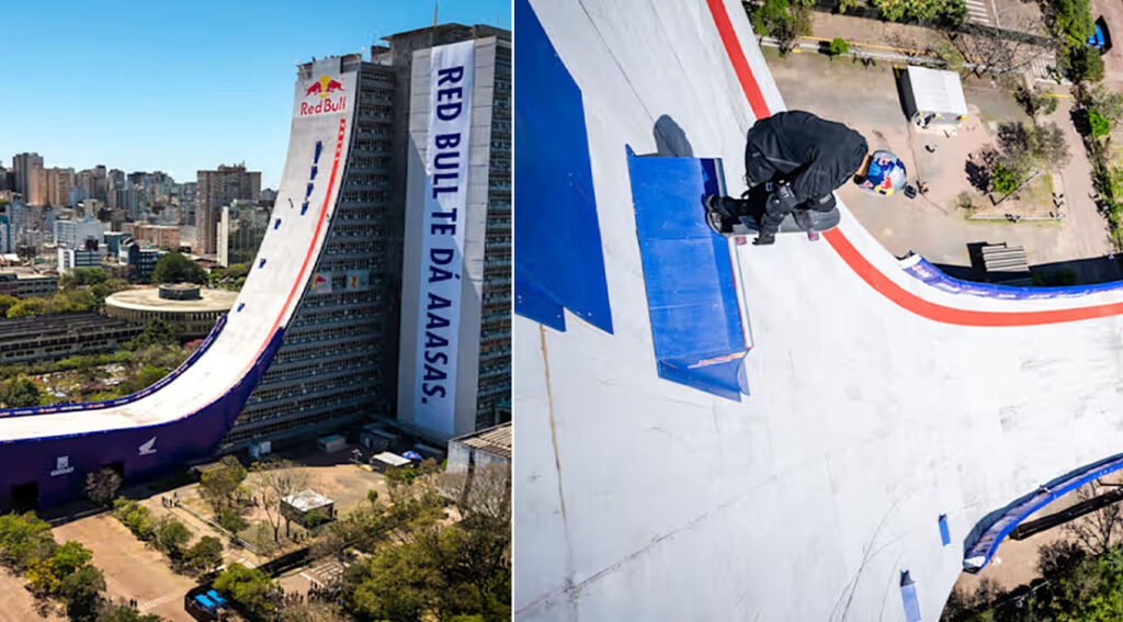 Sandro Dias at 50 Smashes Two Guinness Records in 230-Foot Skateboard Drop