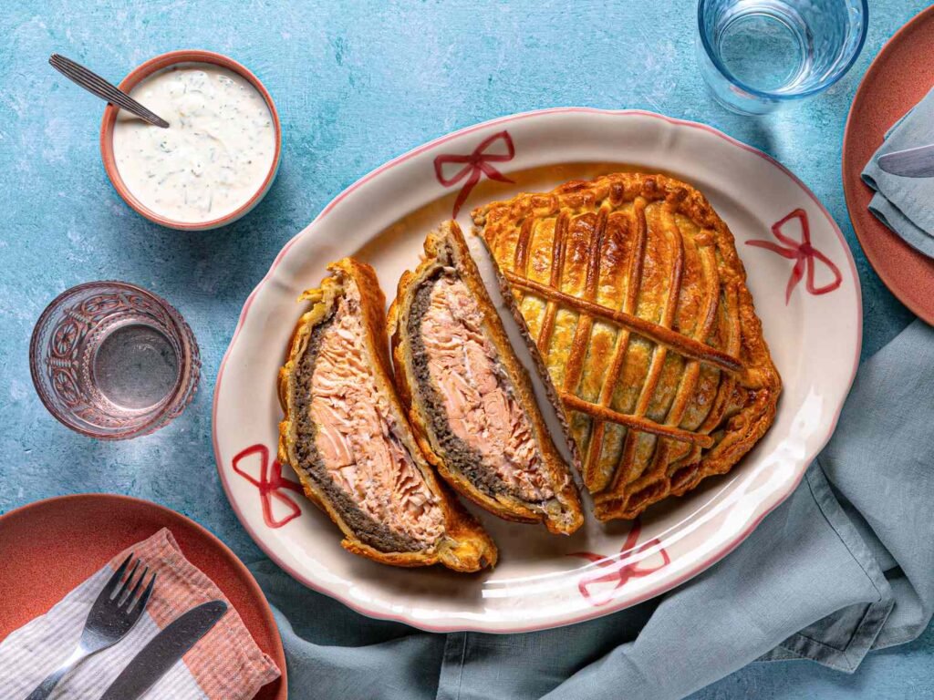 Salmon Wellington (Salmon en Croûte With Mushroom Duxelles)